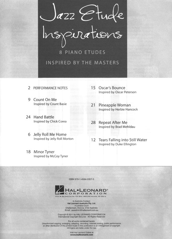 【Jazz Etude Inspirations 】8 Piano Etudes Inspired By The Masters