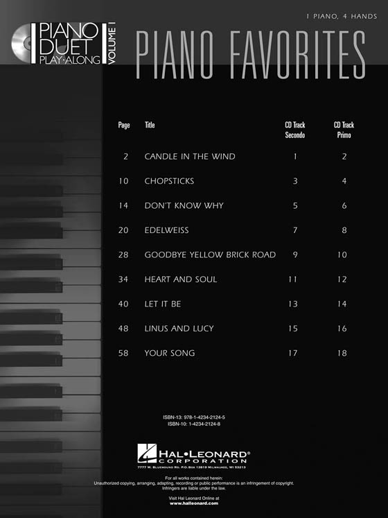 Piano Favorites【CD+樂譜】Piano Duet Play-Along Volume 1