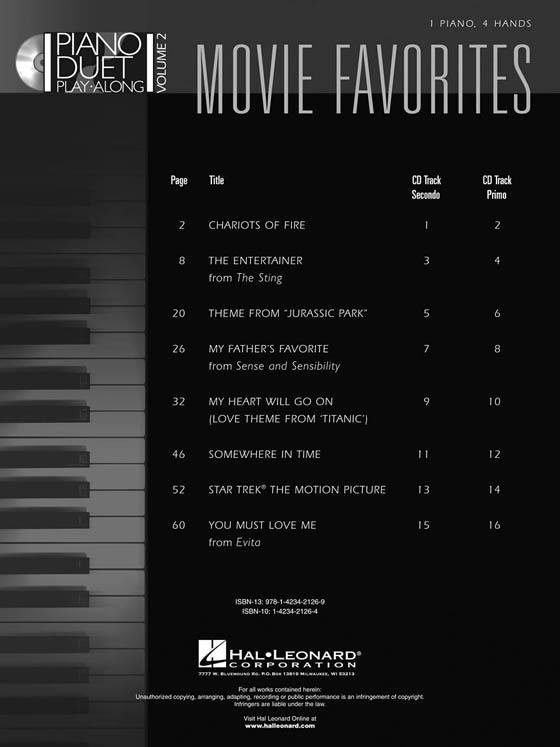 Movie Favorites【CD+樂譜】Piano Duet Play-Along Volume 2