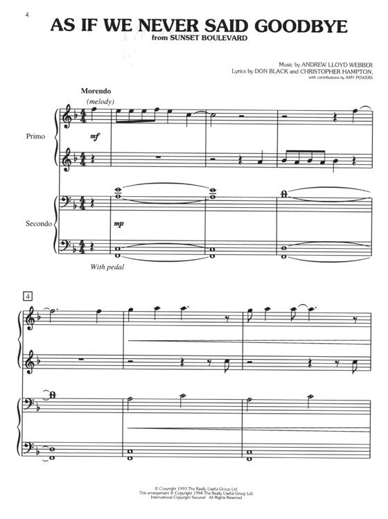 Andrew Lloyd Webber Piano Duets , Volume Ⅱ (1 Piano,4 Hands)