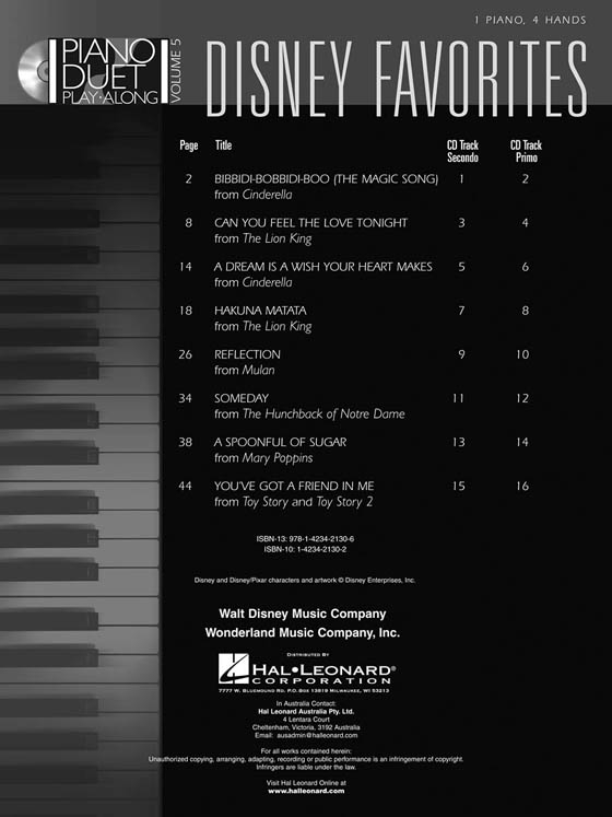 Disney Favorites【CD+樂譜】Piano Duet Play-Along Volume 5