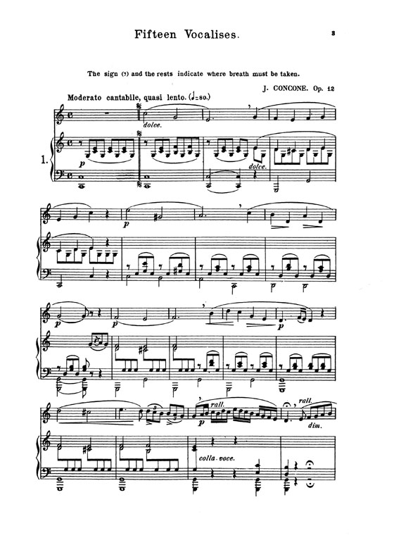 Concone【Fifteen Vocalises , Opus 12 , Finishing Studies】for Medium or Low Voice