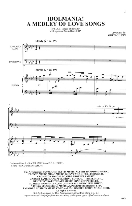 【Idolmania! A Medley of Love Songs】SAB With Piano 【Idolmania! A Medley of Love Songs】SAB With Piano