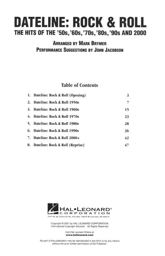 Dateline:Rock & Roll－The Hits Of The '50s, '60s, '70s, '80s, '90s And 2000 , 2-Part Singer's Edition