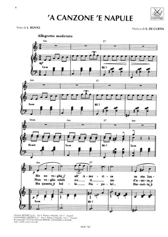 【Favorite Neapolitan Songs】for Voice And Piano 【Favorite Neapolitan Songs】for Voice And Piano