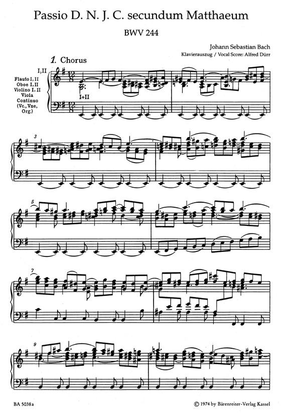 J.S. Bach【Matthaus-Passion／St. Matthew Passion , BWV 244】Klavierauszug , Vocal Score