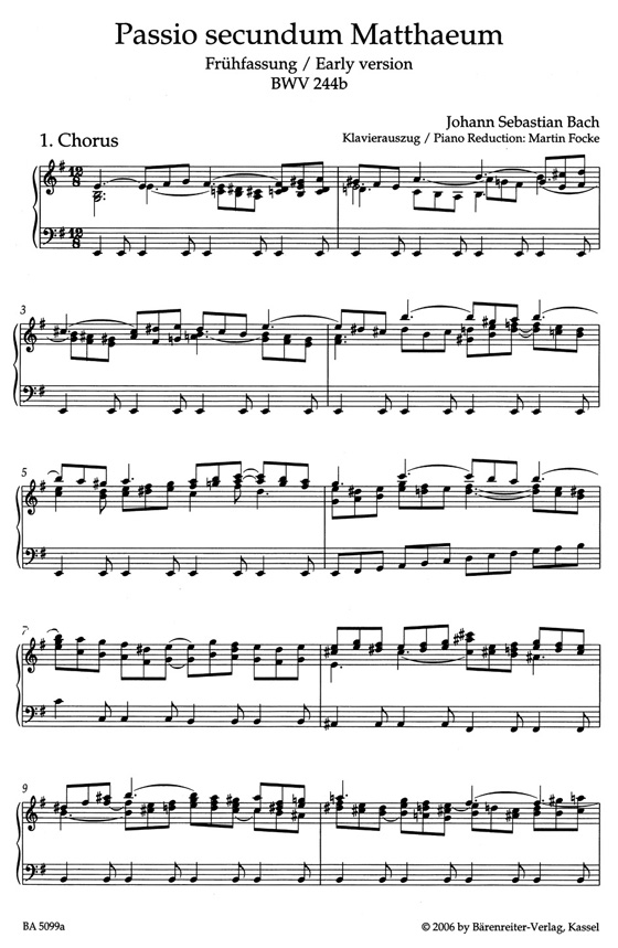 J.S. Bach【St. Matthew Passion , Early Version , BWV 244b】Klavierauszug , Vocal Score J.S. Bach【St. Matthew Passion , Early Version , BWV 244b】Klavierauszug , Vocal Score