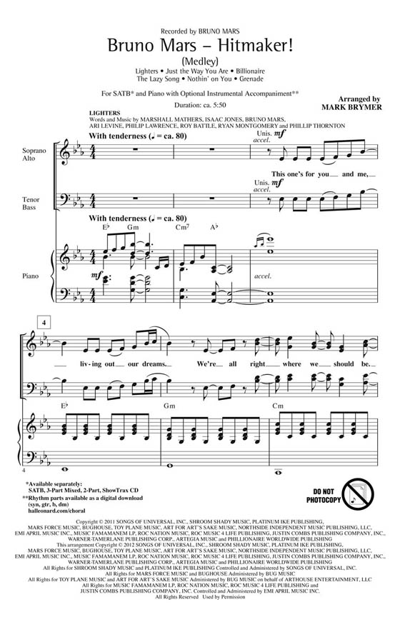 Bruno Mars-Hitmaker! (Medley) SATB