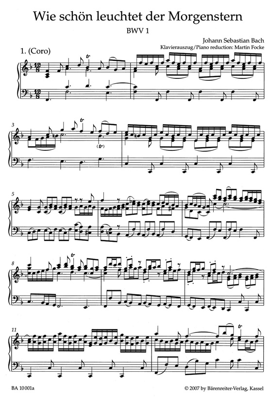 J.S. Bach【How Bright And Fair The Morning Star－Cantata For The Feast Of Annunciation Day , BWV 1】Klavierauszug ,Vocal Score