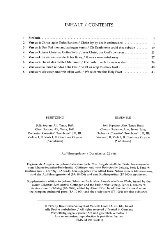J.S. Bach【Christ Lay By Death Enshrouded-Cantata for Easter Sunday , BWV 4】Klavierauszug ,Vocal Score J.S. Bach【Christ Lay By Death Enshrouded-Cantata for Easter Sunday , BWV 4】Klavierauszug ,Vocal Score