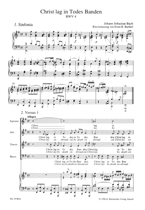 J.S. Bach【Christ Lay By Death Enshrouded－Cantata for Easter Sunday , BWV 4】Klavierauszug ,Vocal Score