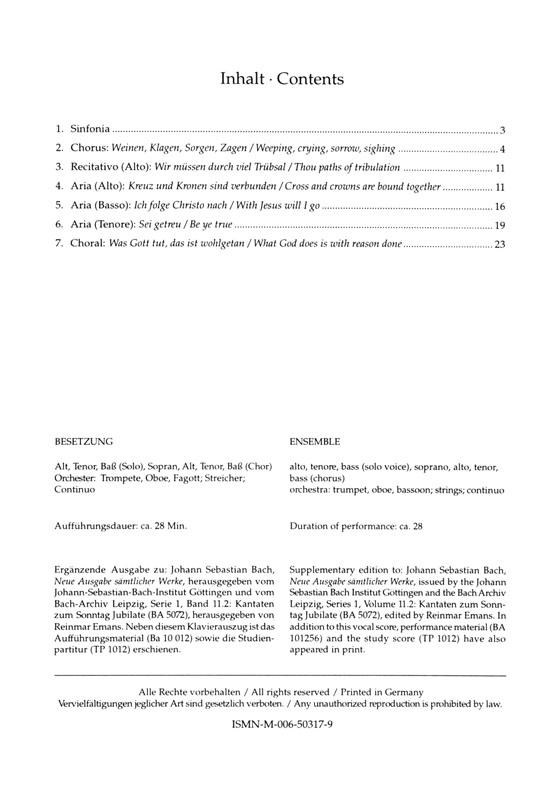 J.S. Bach【Weinen, Klagen, Sorgen, Zagen , Kantate zum Sonntag Jubilate , BWV 12 】Klavierauszug ,Vocal Score J.S. Bach【Weinen, Klagen, Sorgen, Zagen , Kantate zum Sonntag Jubilate , BWV 12 】Klavierauszug ,Vocal Score