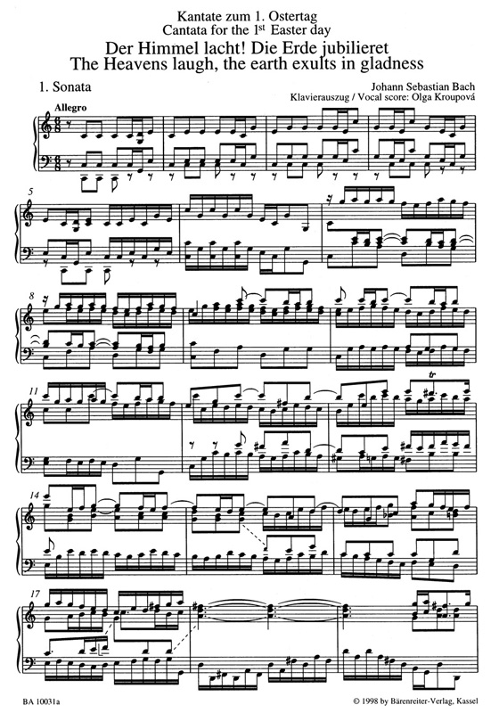 J.S. Bach【Der Himmel Lacht! Die Erde Jubilieret , Kantate zum 1. Ostertag , BWV 31】Klavierauszug ,Vocal Score
