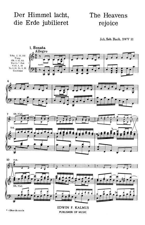 J.S. Bach【Cantata No. 31－The Heavens Rejoice Der Himmel Lacht, Die Erde Jubilieret(BWV31)】Vocal Score