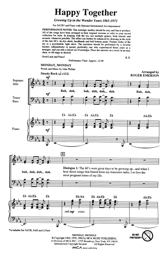 【Happy Together-Growing Up In The Wonder Years 1965-1972】SATB 【Happy Together-Growing Up In The Wonder Years 1965-1972】SATB