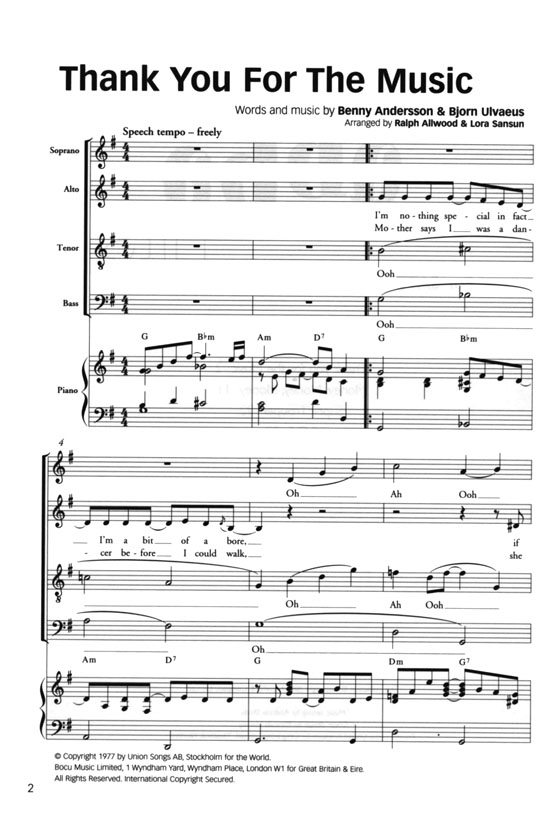 The Novello Youth Chorals【Five ABBA Hits】For SATB Choir With Piano Accompaniment