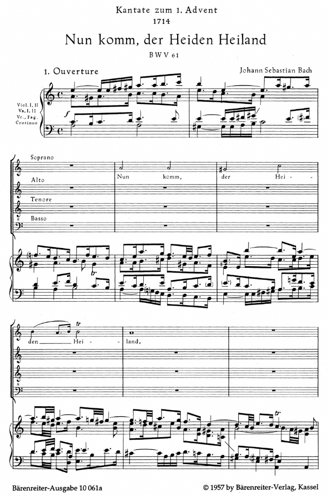 J.S. Bach【Nun Komm, Der Heiden Heiland－Kantate Zum 1. Advent , BWV 61】Klavierauszug ,Vocal Score