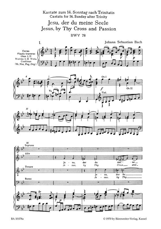 J.S. Bach【Jesu, by Thy Cross and Passion－Cantata for 14. Sunday After Trinity , BWV 78】Klavierauszug ,Vocal Score