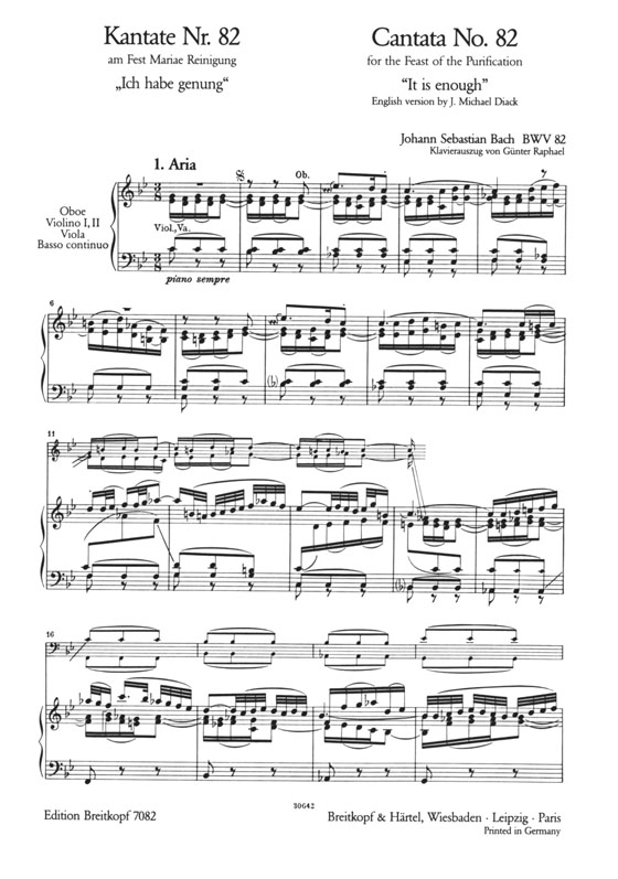 J.S. Bach【Kantate Nr. 82-Ich Habe Genung , BWV 82】Klavierauszug J.S. Bach【Kantate Nr. 82-Ich Habe Genung , BWV 82】Klavierauszug