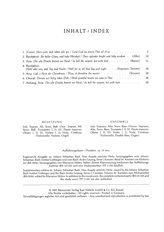 J.S. Bach【Herr Gott, Dich Loben Alle Wir-Kantate Zum Michaelisfest , BWV 130】Klavierauszug ,Vocal Score J.S. Bach【Herr Gott, Dich Loben Alle Wir-Kantate Zum Michaelisfest , BWV 130】Klavierauszug ,Vocal Score