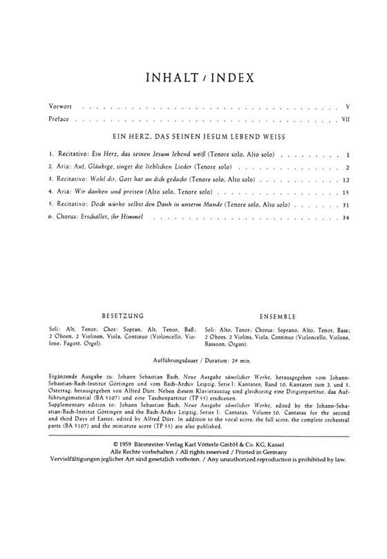 J.S. Bach【Ein Herz, Das Seinen Jesum Lebend WeiB-Kantate Zum 3. Ostertag , BWV 134】Klavierauszug ,Vocal Score J.S. Bach【Ein Herz, Das Seinen Jesum Lebend WeiB-Kantate Zum 3. Ostertag , BWV 134】Klavierauszug ,Vocal Score