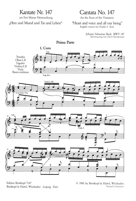 J.S. Bach【Kantate Nr. 147- Herz Und Mund Und Tat Und Leben , BWV 147】Klavierauszug J.S. Bach【Kantate Nr. 147- Herz Und Mund Und Tat Und Leben , BWV 147】Klavierauszug
