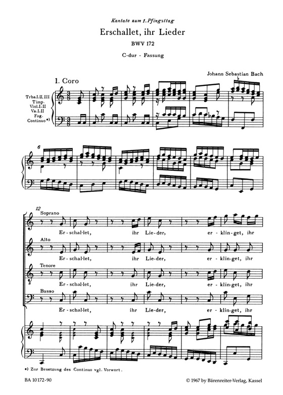 J.S. Bach【Erschallet, Ihr Lieder-Kantate Zum Ersten Pfingsttag , BWV 172】Klavierauszug ,Vocal Score J.S. Bach【Erschallet, Ihr Lieder-Kantate Zum Ersten Pfingsttag , BWV 172】Klavierauszug ,Vocal Score