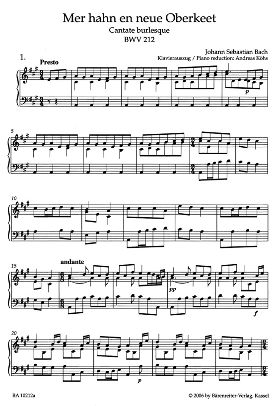 J.S. Bach【Mer Hahn En Neue Oberkeet(Bauern-Kantate) BWV 212】Klavierauszug ,Vocal Score J.S. Bach【Mer Hahn En Neue Oberkeet(Bauern-Kantate) BWV 212】Klavierauszug ,Vocal Score