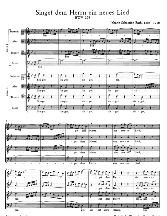J.S. Bach【Singet Dem Herrn Ein Neues Lied －Motette für Zwei Vierstimmige Gemischte Chöre , BWV 225】Partitur／Score