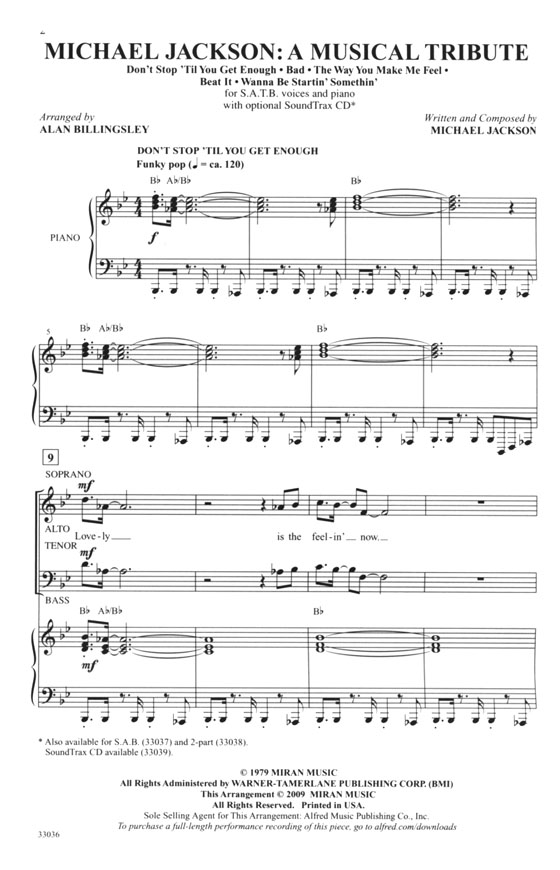 Michael Jackson【A Musical Tribute】SATB With Piano