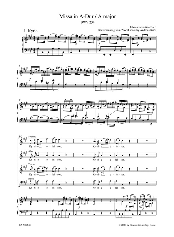 J.S. Bach【Missa In A-Dur-Lutherische Messe , BWV 234】Klavierauszug ,Vocal Score J.S. Bach【Missa In A-Dur-Lutherische Messe , BWV 234】Klavierauszug ,Vocal Score