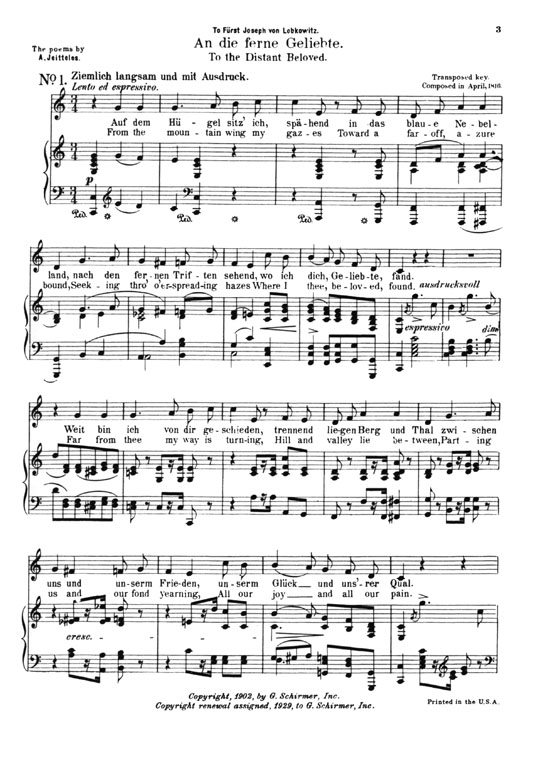 Beethoven【An Die Ferne Geliebte (To The Distant Beloved) Op. 98】for Low Voice