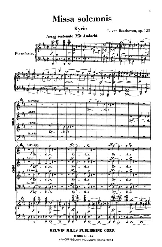 Beethoven【Missa Solemnis , Opus 123】 for Soli, Chorus And Orchestra , Choral Score