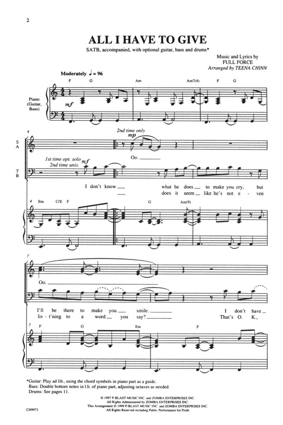 【All I Have To Give】SATB, accompanied with Optional Guitar, Bass And Drums