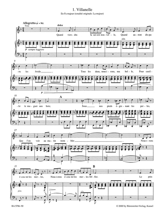 Berlioz【Les Nuits D'ete】Medium voice , Vocal Score / Klavierzuszug