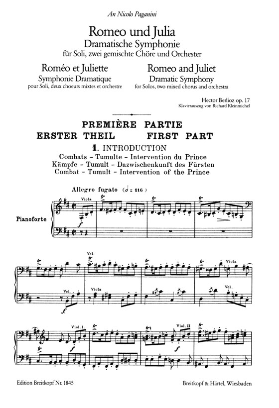 Berlioz【Romeo Und Julia , Op. 17】Dramatische Symphonie , Klavierauszug Berlioz【Romeo Und Julia , Op. 17】Dramatische Symphonie , Klavierauszug