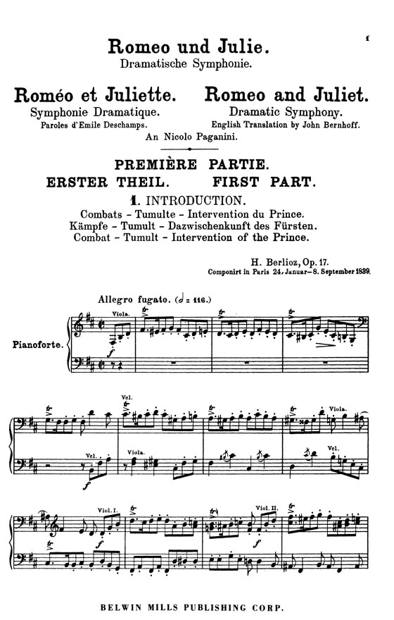 Berlioz【Romeo Et Juliette－Symphonie Dramatique , Op. 17】Vocal Score