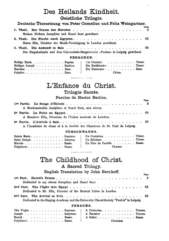 Berlioz【L'enfance Du Christ / The Childhood of Christ】A Sacred Trilogy , Choral Score