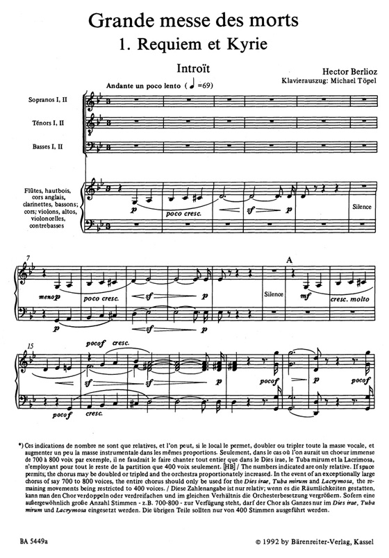 Berlioz【Grande Messe des Morts－Requiem】Klavierauszug , Vocal Score