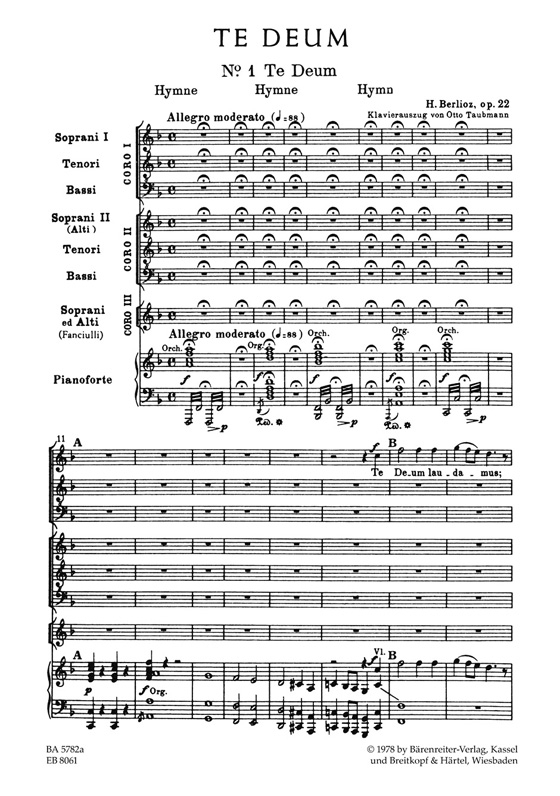 Berlioz【Te Deum】Klavierzuszug , Vocal Score