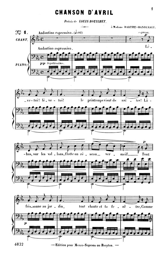Bizet【Twenty Melodies】For Mezzo-Soprano Or Baritone Voice With French Text