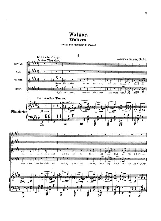 Brahms【Liebeslieder(Love Song Waltzes) Opus 52】Choral Score Brahms【Liebeslieder(Love Song Waltzes) Opus 52】Choral Score