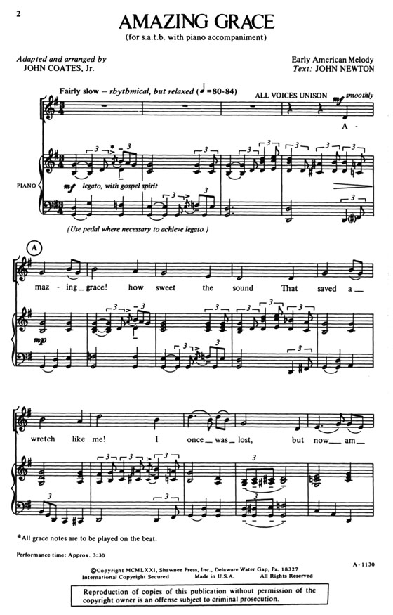 【Amazing Grace－Early American Melody】For Mixed Voices (SATB)