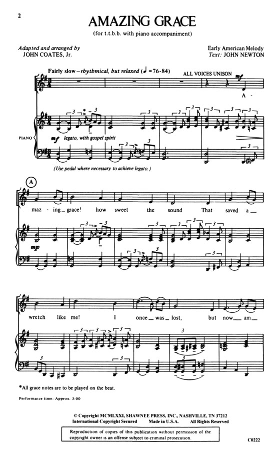 【Amazing Grace-Early American Melody】For Male Voices (T.T.B.B.) 【Amazing Grace-Early American Melody】For Male Voices (T.T.B.B.)
