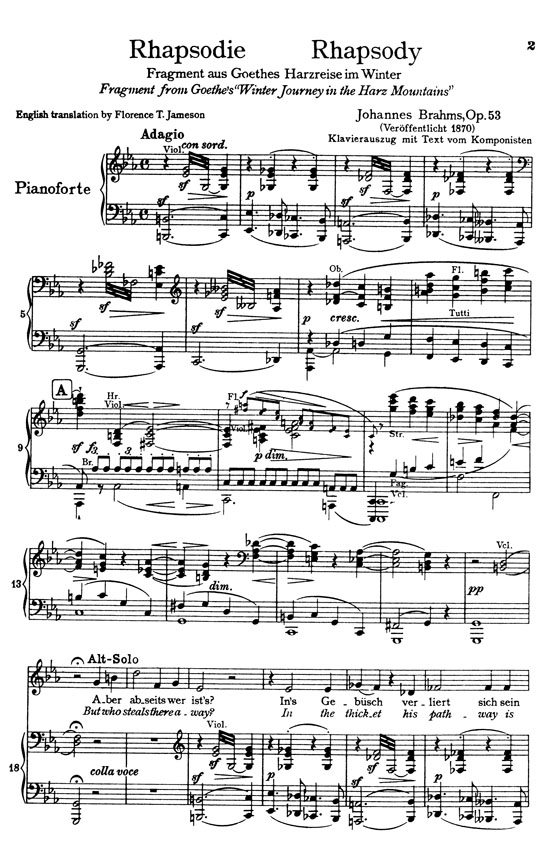 Brahms【 Rhapsody / Rhapsodie , Opus 53】Choral Score