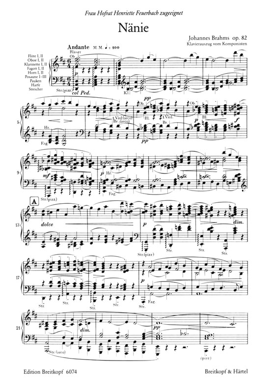 Brahms【Nänie , Op. 82】für gemischten Chor und Orchester , Klavierauszug