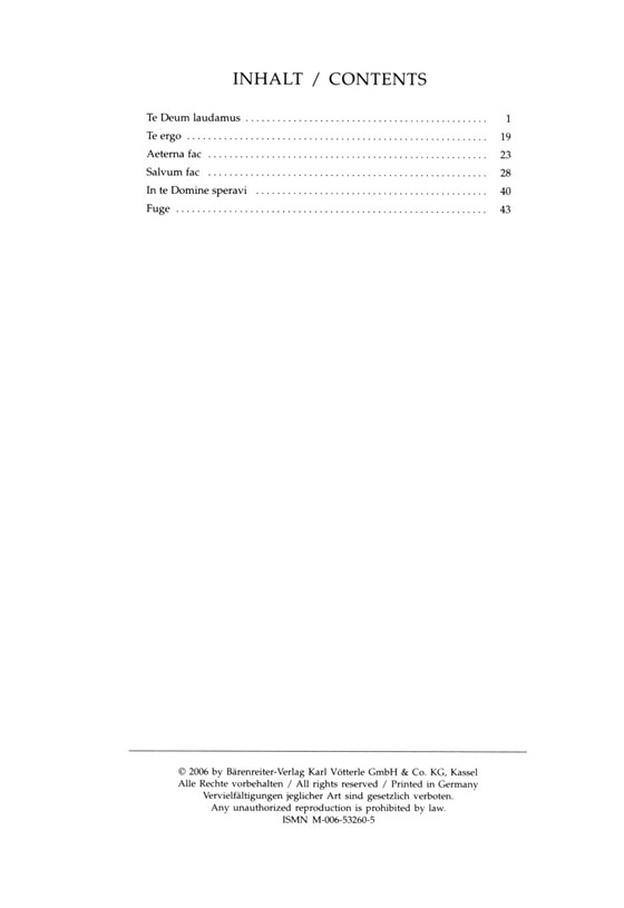 Bruckner【Te Deum , WAB 45】Bearbeitet für Soli, Chor und Orgel , Partitur／Score