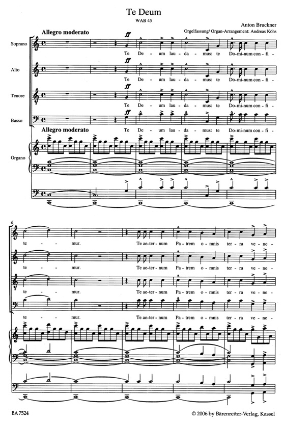 Bruckner【Te Deum , WAB 45】Bearbeitet für Soli, Chor und Orgel , Partitur／Score