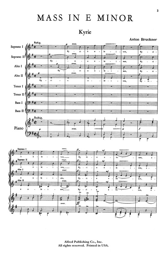 Bruckner【Mass No. 2 in E Minor】for Eight-Part Chorus and Wind Orchestra , Choral Score