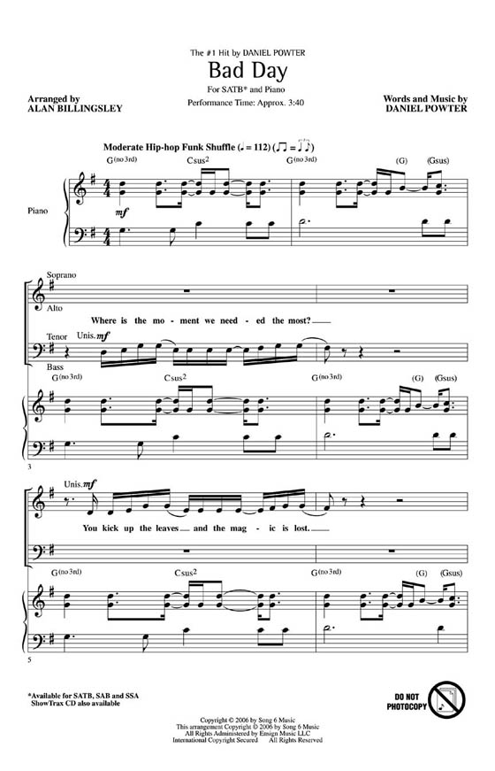 Daniel Powter【Bad Day】SATB